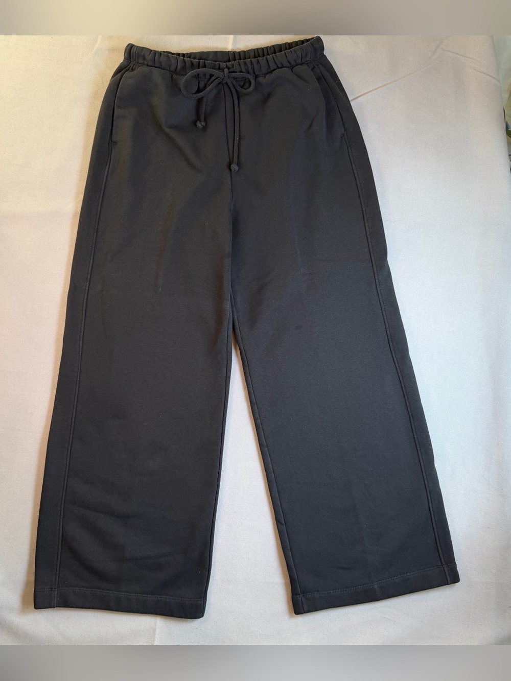 Zara Womens szL Black Straight Wide-Leg Drawstring Comfort SweatPants Pockets